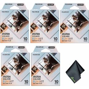 FUJIFILM INSTAX Square Sunset Instant Film (50 Exposures) + Microfiber Cleaning Cloth