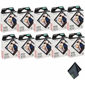 FUJIFILM INSTAX Square Black Instant Film (100 Exposures) + Microfiber Cleaning Cloth
