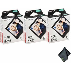FUJIFILM INSTAX Square Black Instant Film (30 Exposures) + Microfiber Cleaning Cloth