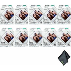 FUJIFILM INSTAX Square White Marble Instant Film (100 Exposures) + Microfiber Cleaning Cloth