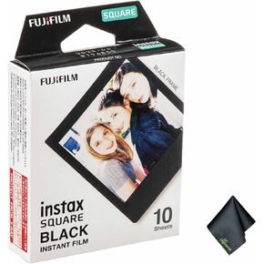 FUJIFILM INSTAX Square Black Instant Film (10 Exposures) + Microfiber Cleaning Cloth