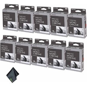 FUJIFILM INSTAX Wide Monochrome Instant Film (100 Exposures) + Microfiber Cleaning Cloth