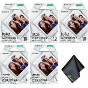 FUJIFILM INSTAX Square White Marble Instant Film (50 Exposures) + Microfiber Cleaning Cloth