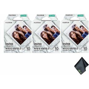 FUJIFILM INSTAX Square White Marble Instant Film (30 Exposures) + Microfiber Cleaning Cloth