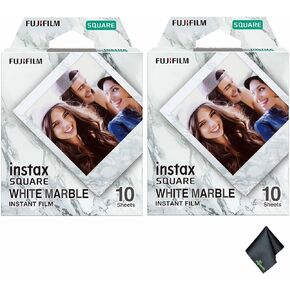 FUJIFILM INSTAX Square White Marble Instant Film (20 Exposures) + Microfiber Cleaning Cloth