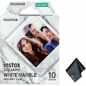 FUJIFILM INSTAX Square White Marble Instant Film (10 Exposures) + Microfiber Cleaning Cloth