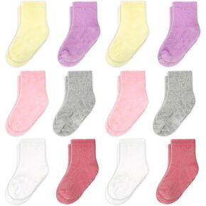 CozyWay Baby & Toddler Socks Crew Comfy Cotton Socks For Girls and Boys Babies Soft & Breathable Infant 3T-5T Pink White Gray 12 Pack in Kuwait