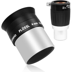Astromania Barlow Lens 3X 1.25 Inch - 4-Elements Multi-Coated Metal TeleXtender - Bundle with - 1.25" 4mm Plossl Telescope Eyepiece