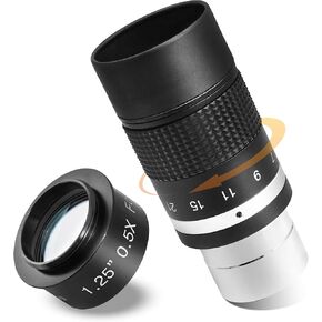 Astromania 1.25" 0.5X Reducer Corrector - Bundle with - Zoom Eyepiece for Telescope 7-21mm