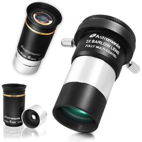 Astromania 1.25" 6mm 66-Degree Ultra Wide Angle Eyepiece - Bundle with - 2X Barlow Lens Upgraded 1.25 inch