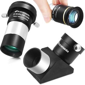 Astromania 1.25" 20mm 66-Degree Ultra Wide Angle Eyepiece - Bundle with - 3X Barlow Lens 1.25"&1.25" 90°Erecting Prism
