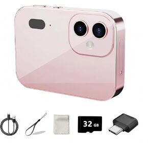 D6 Digital Camera with Auto Focus & 4K Video Recording - 64MP Portable Compact UHD Camera, 16X Digital Zoom, Anti-Shake, Includes 32GB Card - for Teens & Adult Beginners (Pink)