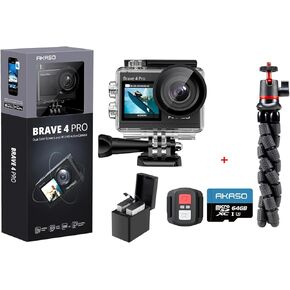AKASO Brave 4 Pro Action Camera with 64GB Card and Flexible Tripod Stand Bundle