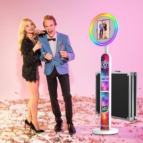 Portable Photo Booth متوافق مع 10.2in 10.9in 12.9in iPad مجاني مخصص شعار Selfie Photo Booth قذيفة مع حالة طيران لحفلات حفلات الزفاف (ل 10.2/10.5in iPad)