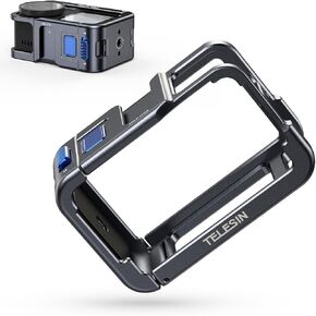 TELESIN Ultra-light Aluminum Camera Cage Compatible with DJI Action 5 Pro Action 4 Action 3, Fits with ND CPL Lens Filter on, Protective Camera Frame with 1/4 Cold Shoe, for Video Light Microphone