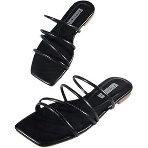 GORGLITTER Women's Strappy Sandals Cross Strap Flat Dressy Slip on Open Toe Slides Shoes