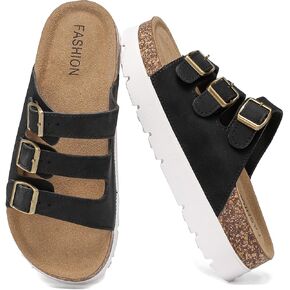 Women’s Platform Sandals – Chunky Cork Sandals with 3 Adjustable Straps, Comfortable Platform Sandals for Women, Perfect for Casual and Outdoor Wear