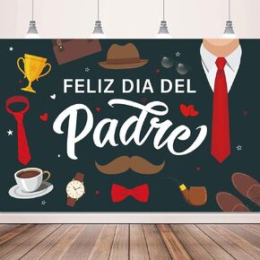 Feliz Dia Del Padre Decoracion Backdrop Banner Spanish Fathers Day Decoracions Tie Mustache Design Love Dad Thanks Dad Feliz Dia Del Padre Photography Background for Happy Fathers Day Party Supplies