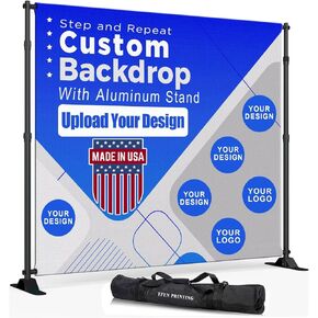 Custom Backdrop with Stand | Custom Step and Repeat -Made in USA- 10ft x 8ft Non-Glare Wrinkle-Free Fabric with Thick Heavy Duty Aluminum Stand (Included) Personalized backdrops for Events