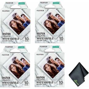 FUJIFILM INSTAX Square White Marble Instant Film (40 Exposures) + Microfiber Cleaning Cloth