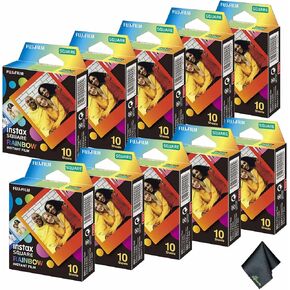 FUJIFILM INSTAX Square Rainbow Instant Film (100 Exposures) + Microfiber Cleaning Cloth