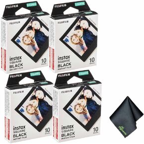 FUJIFILM INSTAX Square Black Instant Film (40 Exposures) + Microfiber Cleaning Cloth