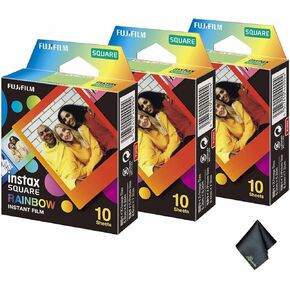 FUJIFILM INSTAX Square Rainbow Instant Film (30 Exposures) + Microfiber Cleaning Cloth