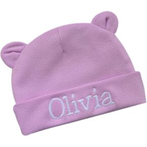 Newborn Baby Girl Personalized Embroidered Bear Ears Cotton Hat with Custom Name