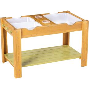 MindWare Sensory Sprouts Sensory Table - Sturdy Wood Table Includes 3 Sensory Bins, 2 Cups and 3 Hooks - Indoor/Outdoor Sensory Play for Kids Ages 3 and Up