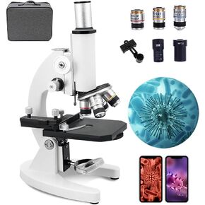30000X/50000X/70000X HD Biological Microscope with Carrying Case, Professional Monocular Microscope Set for Students Adults Teaching Lab Aquaculture, Coarse & Fine Focusing, Phone Adapter (70000X )