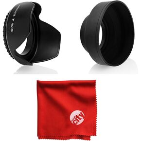 58MM Tulip Flower Petal Lens Hood Bundle with 58MM Collapsible Rubber Lens Hood for 58MM Camera Lens and Circuit City Premium Microfiber Cleaning Cloth