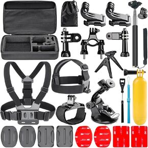 Navitech 18 in 1 Action Camera Accessories Combo Kit with EVA Case Compatible with Dragon Touch Vision 3 4K WiFi Sports Action Camera