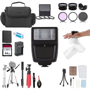49mm Accessory Bundle for Canon EOS Rebel R50, R100, M5, M6, R10 and More with 64GB Memory Card, Wide Angle Lens, Telephoto Lens, Tripod, Carrry Case