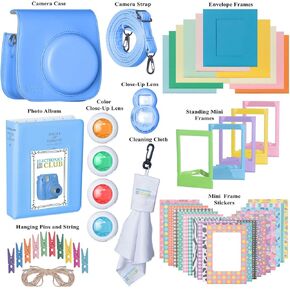 Fujifilm Premium Leather Camera Case with Accessories Kit Bundle for Instax Mini 9 Instant Film Camera | Includes Camera Strap + Photo Album + Picture Frames + Selfie Lens + Cleaning Cloth & More