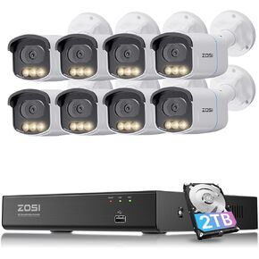 ZOSI 4K 8MP 8CH PoE Security Camera System, 8pcs 3K 5MP C186 Aurora Lux True Full Color Night Vision Outdoor Indoor PoE Wired Cameras, Person/Vehicle Alerts, Light & Siren, Two-Way Talk, with 2TB HDD