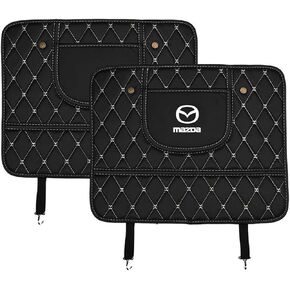 Custom 2PCS Car Kick Mats Back Seat Protector for Mazda CX-3 2018-2024, Automotive Leather Back Seat Protector with Storage Bag, Interior Car Accessories,A-Black