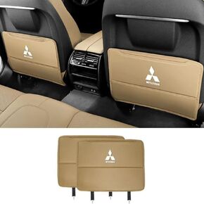 Custom 2PCS Car Kick Mats Back Seat Protector for Mitsubishi ASX (RVR) 2016-2019, Automotive Leather Back Seat Protector with Storage Bag, Interior Car Accessories,B-Beige