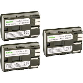 Kastar Battery (3-Pack) for BP-511, BP-511A, BP511, BP511A and EOS 5D, 10D, 20D, 30D, 40D, 50D, Digital Rebel 1D, D60, 300D, D30, Kiss Powershot G5, Pro 1, G2, G3, G6, G1, Pro90 etc.