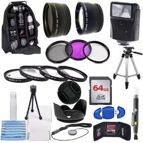 55MM Photo Essential Starter Kit for Nikon D3400, D3300, D3500, D5500, D5600 and Sony Alpha Cameras (Wide Angle,Telephoto Lens, 64Gb SD Card, Card Reader Backpack, and More Accessories