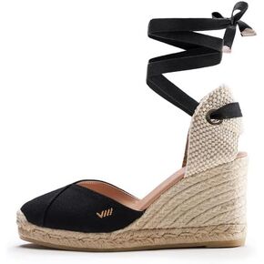 Viscata Culip Canvas Womens Laceup Laceup Espadrilles 3 ½ ½ "كعب الجوت الطبيعي. أسافين مغلقة من النساء المصنوعة من قماش عضوي 100 ٪ ومع إصبع قدم مذهل.