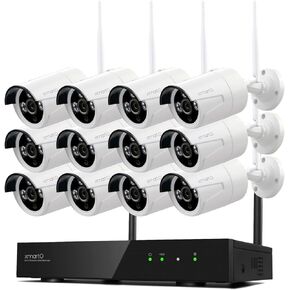 XMARTO Wireless Security Camera System 16CH Wi-Fi 6 12PC 3MP Wireless Security IP Camera System(Built-in Router, Plug N Play, Mobile View, Night Vision, Supports Audio Microphones)