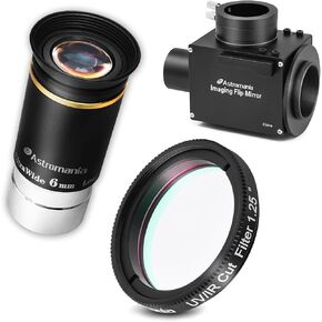 Astromania 1.25" Flip Mirror - Bundle with - 66 Degree 6mm Eyepiece&1.25" IR/UV Blocking Filter