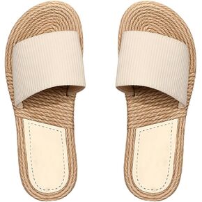 OYOANGLE Women's Single Band Woven Straw Flat Sandals Open Toe Boho Beach Vacation Sandal Slippers