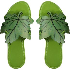 Verdusa Women's Leaf PU Leather Flip Flops Open Toe Slip on Slides Flat Thong Sandals