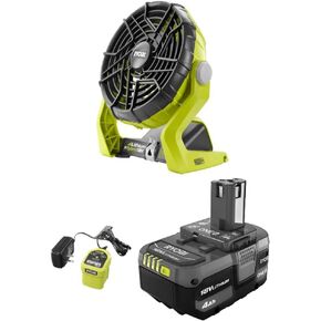 RYOBI 18-Volt ONE+ Hybrid Portable Fan with UPGRADED 4.0 Ah Lithium-Ion Battery and Charger Kit