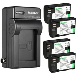 Kastar 4-Pack LP-E6P Battery and AC Wall Charger Replacement for Canon LP-E6 LP-E6NH LP-E6P Rechargeable High-amperage Lithium-ion Battery, LC-E6 LC-E6E Charger, Canon EOS R5 Mark II Mirrorless Camera