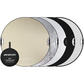 Westcott Illuminator 40-Inch 5-In-1 Reflector with QuickGrip Handles and Durable Steel Frame for Versatile Light Control