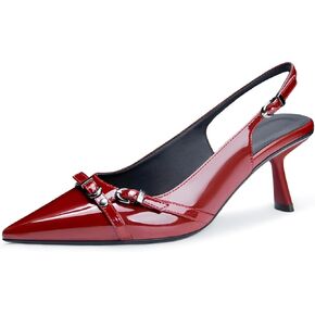 Kitten Heels for Women Closed Pointed Toe Heels Patent Leather Low Heel Slingback Dress Shoes Feature Adjustable Buckle for Date Party Work Office Comfortable Sexy Pumps Shoes