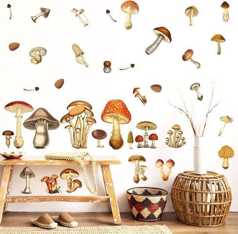 Vintage Mushroom Wall Decals - Peel & Stick Retro Mushroom Wall Stickers - Large, Colorful, Removable for Kids Room & Nursery Decor in Kuwait