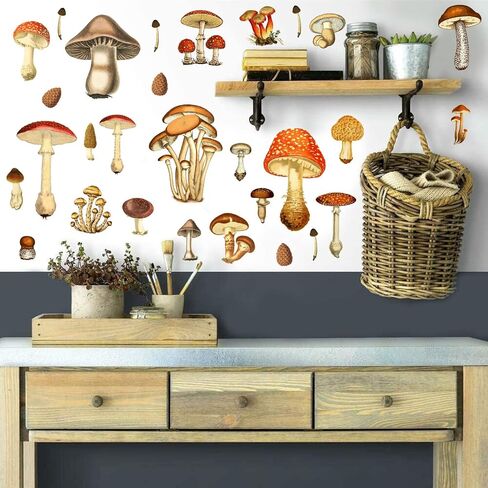 Vintage Mushroom Wall Decals - Peel & Stick Retro Mushroom Wall Stickers - Large, Colorful, Removable for Kids Room & Nursery Decor in Kuwait